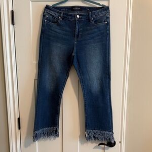 Liverpool Indigo Cropped Jeans with Fringe Hem